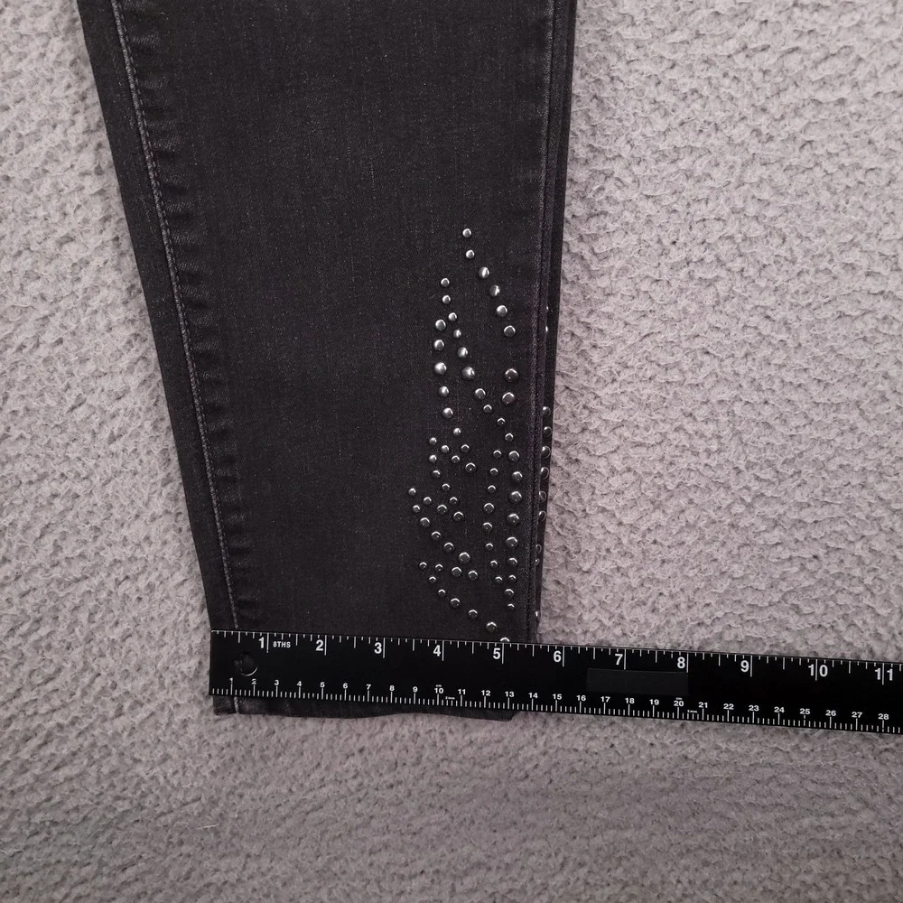 LEVIS‎ 721 Jeans Size 32 High Rise Skinny Faded Black Denim Studded Flames